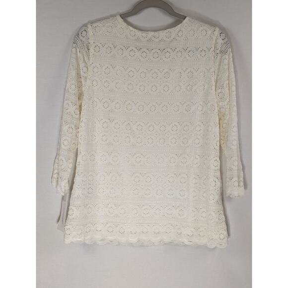 Charter Club Petite Lace Blouse 3/4 Sleeve Top Cream Ivory PL Workwear Formal - Picture 8 of 8